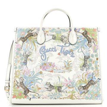 Gucci Tiger Convertible Open Tote Printed Leather Medium
