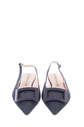 Roger Vivier Gommettine Denim Sling-back Flats SZ 38.5