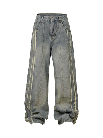 Makersluxe Washed Distressed Raw Edge Baggy Jeans