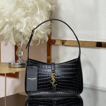 Makersluxe - Hobo Logo-plaque Shoulder Bag Black Croc