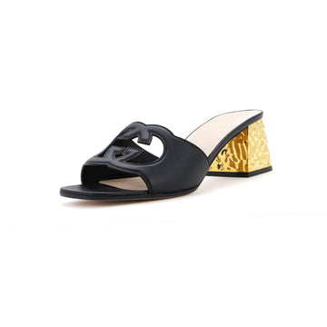 Women's Interlocking G Cut-Out Heeled Slide Sandals Leather