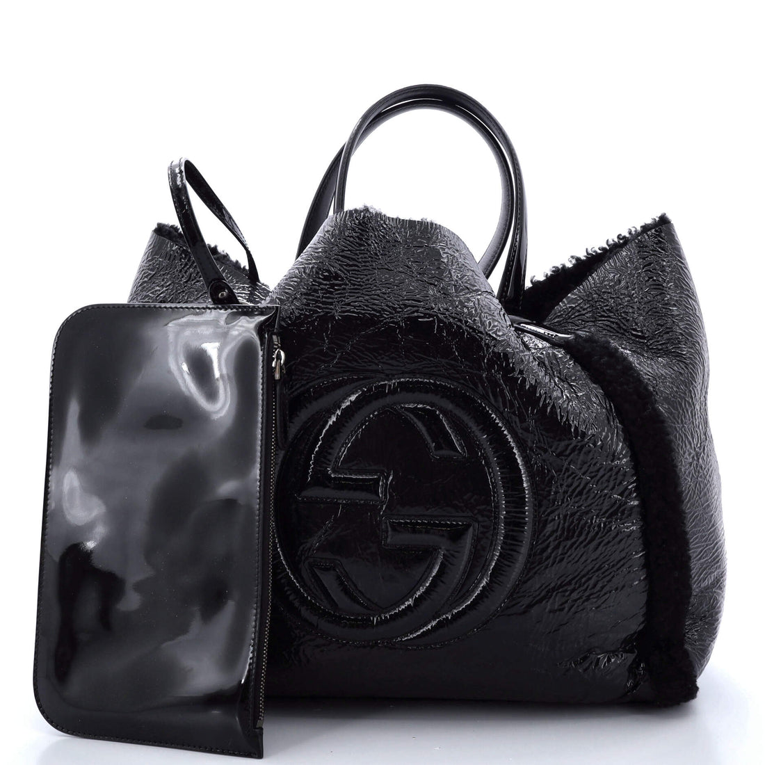 Soho Shoulder Bag Patent and Shearling Medium