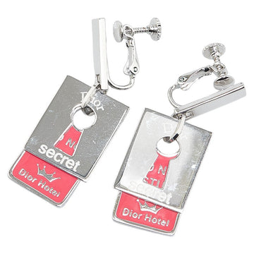Dior plate ear rings pink silver metal ladies Dior