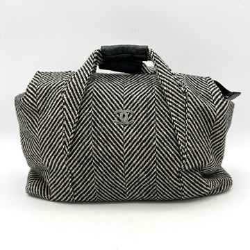 CHANEL Wool Calfskin CC Chevron All Day Long Boston Black White ITAVO2T77FXD