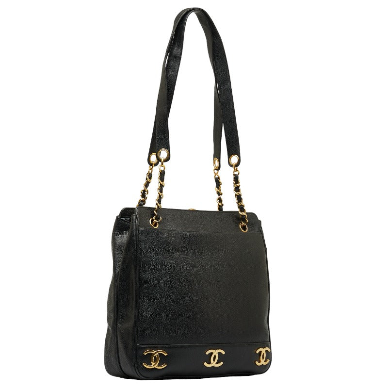 Chanel Black Caviar Chain Shoulder Tote Bag