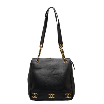 Chanel Chain Tote Handbag Black Caviar
