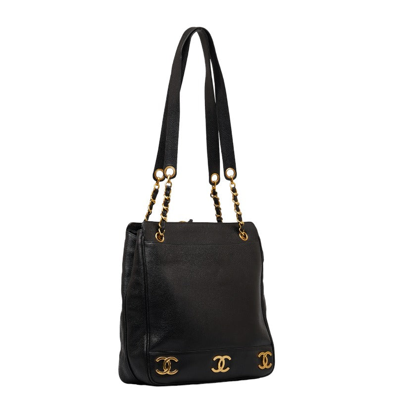 Chanel Chain Tote Handbag Black Caviar