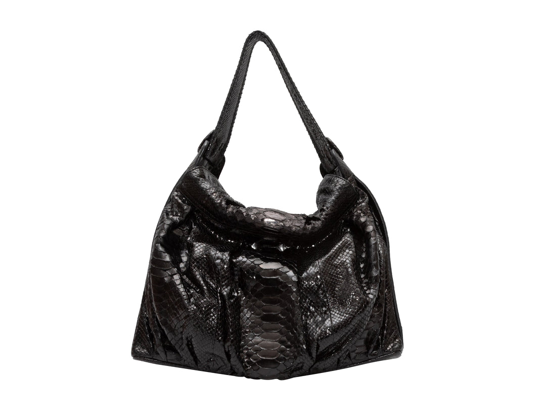 Black Zagliani Large Python Tote Bag