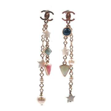 CHANEL CoCo Mark Drop Earrings Imitation Pearl Champagne Gold A19P