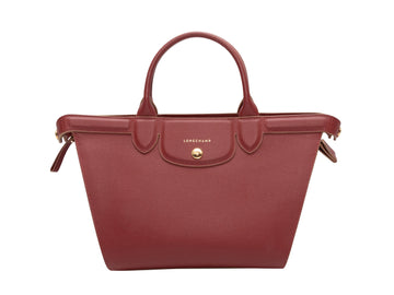 Red Longchamp Le Pliage Leather Tote