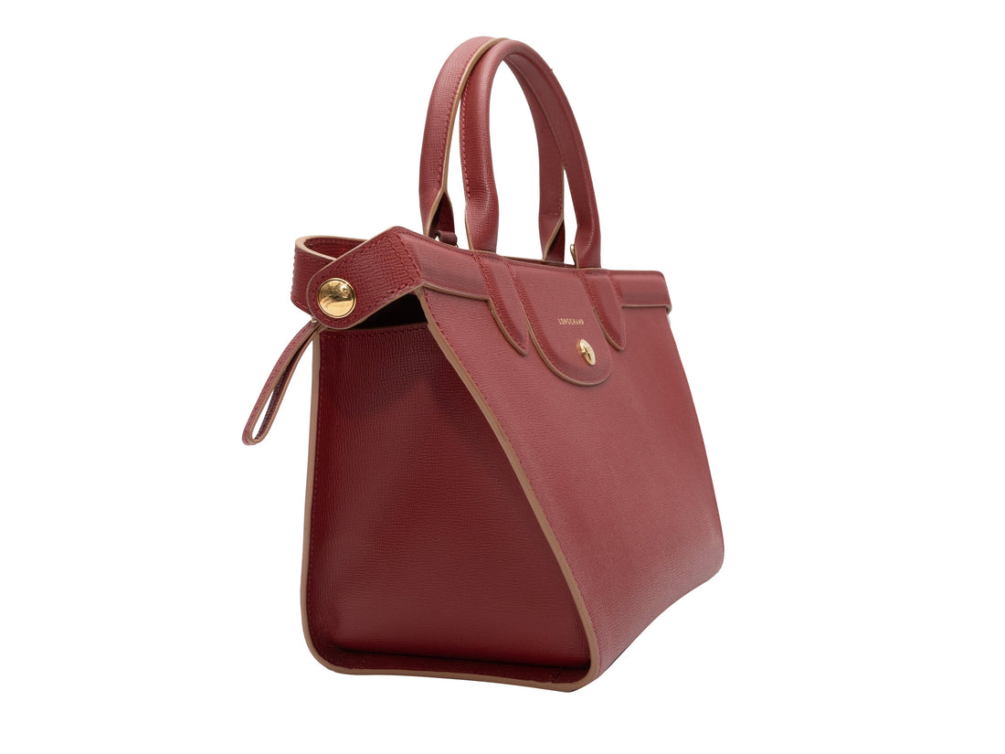 Red Longchamp Le Pliage Leather Tote
