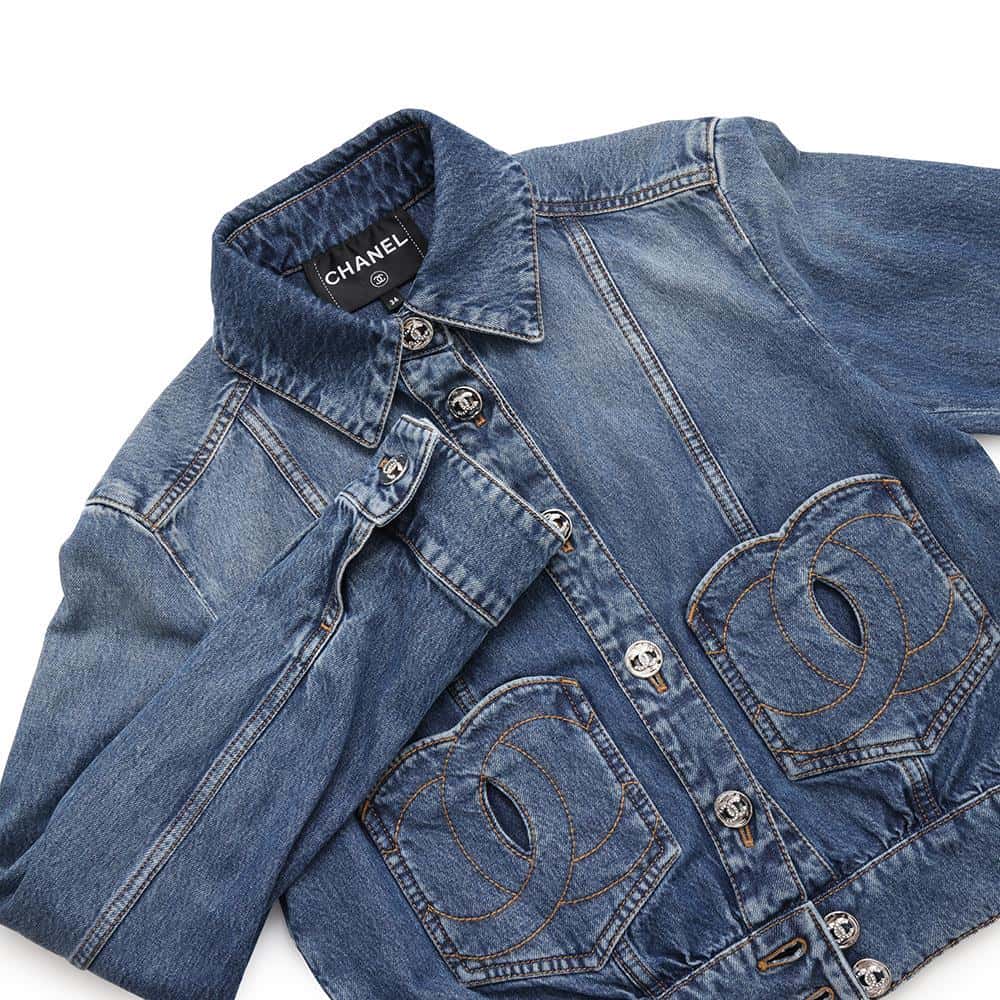 CHANEL Washed Denim Jacket Size 34 BlueP76746 Cotton100%