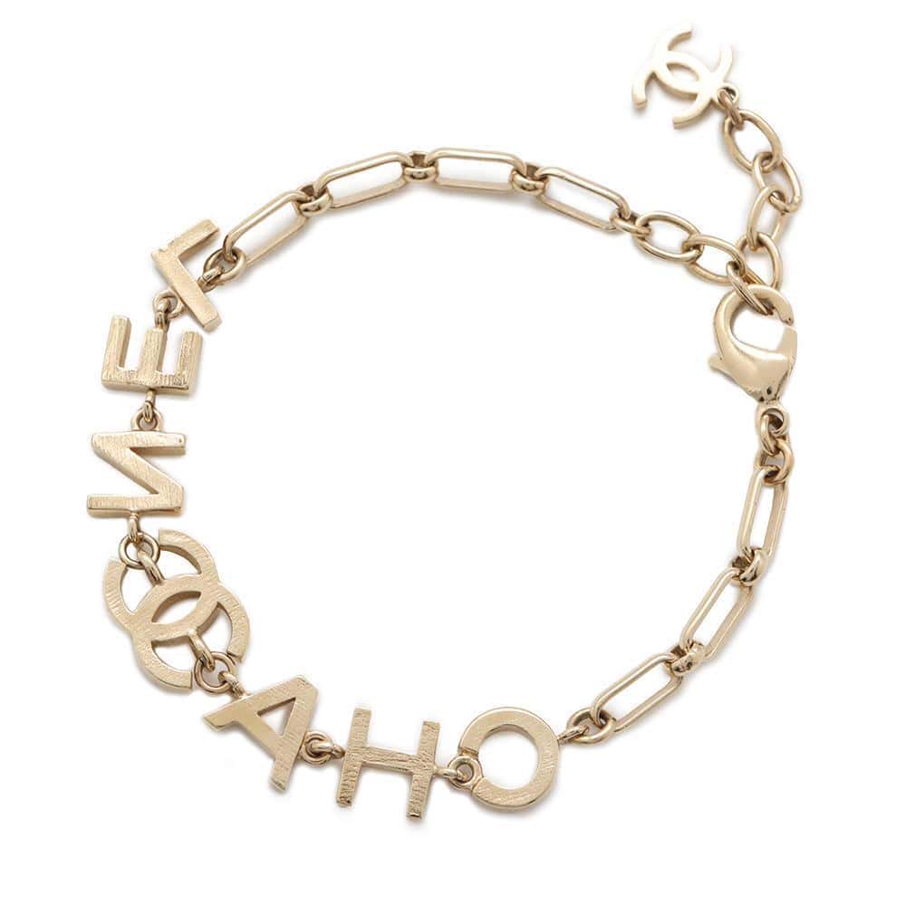 CHANEL Logo Rhinestone Chain Bracelet GoldAB7492 Metal