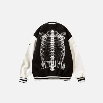 Skeleton Print Embroidery Varsity Jacket