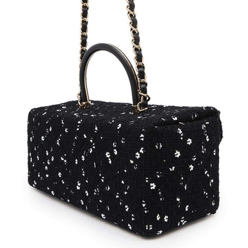 CHANEL Top Handle Box Bag Black/WhiteAS4471 Tweed Leather Sequins