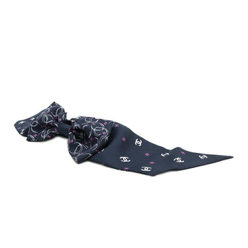 CHANEL CC Logo Ribbon Motif Scrunchie Navy/White/PinkAA9376 Silk100%