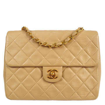 Chanel 1989-1991 Beige Lambskin Classic Square Flap Shoulder Bag 20