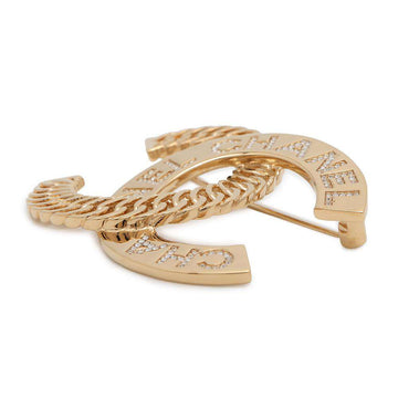 CHANEL CC Logo Brooch Gold Metal  Rhinestone