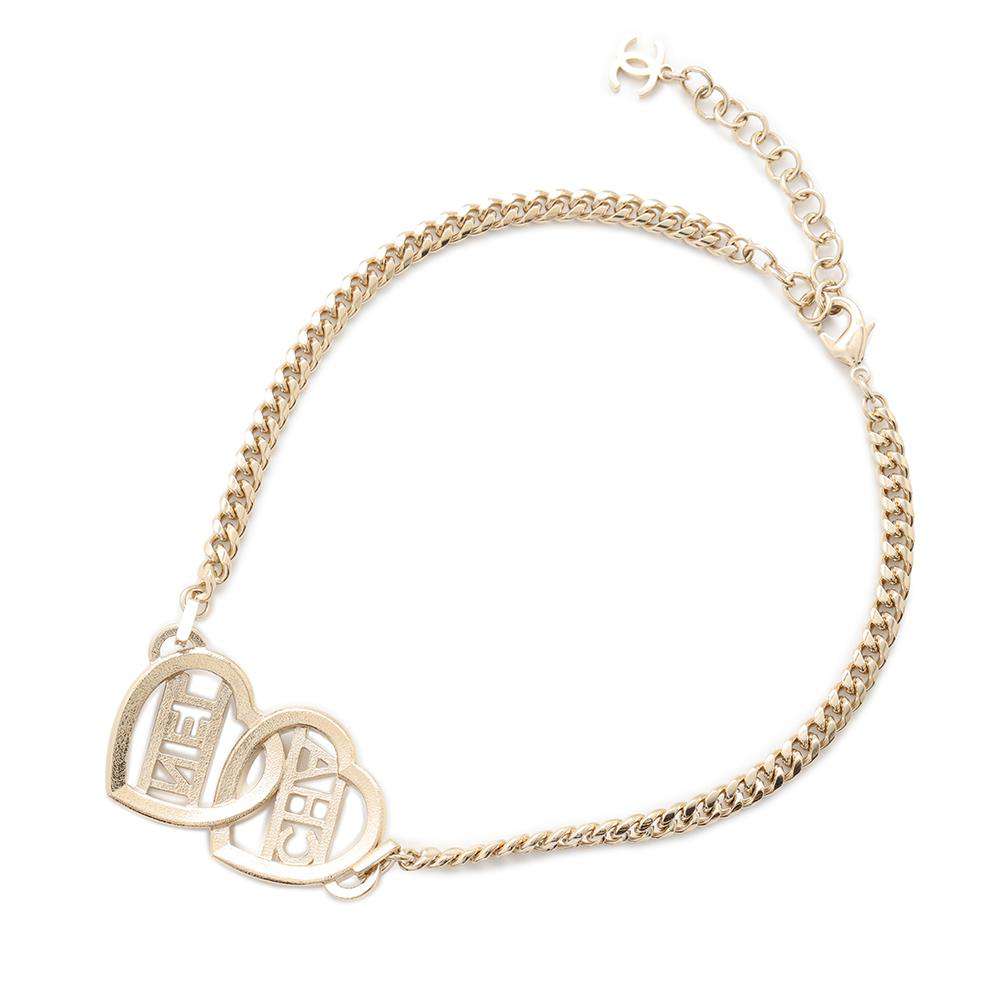 CHANEL CHANEL logo double heart choker necklaceABB646 Metal strass