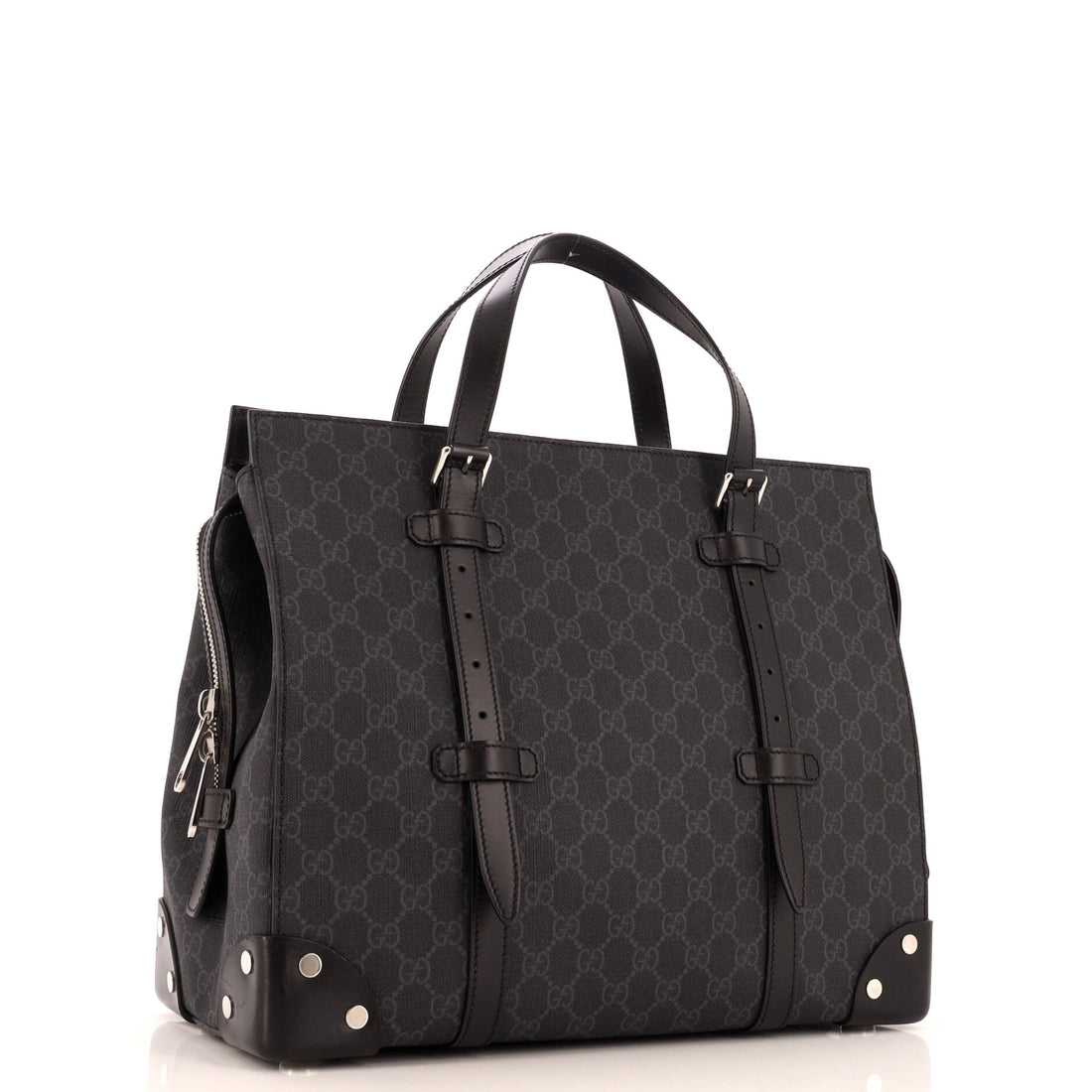 Buckle Travel Tote GG Coated Canvas with Leather Large