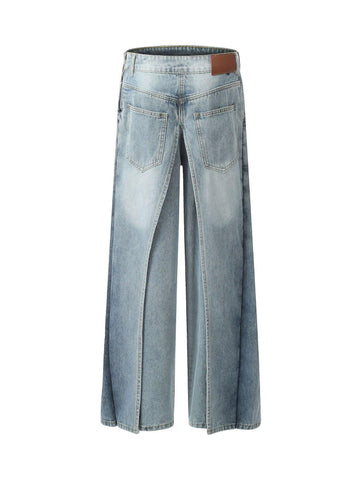 Makersluxe Reverse Design Patchwork Washed Jeans - 2189