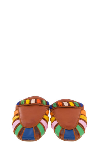 Farm Rio Brown Multicolor Beaded Mules SZ 9