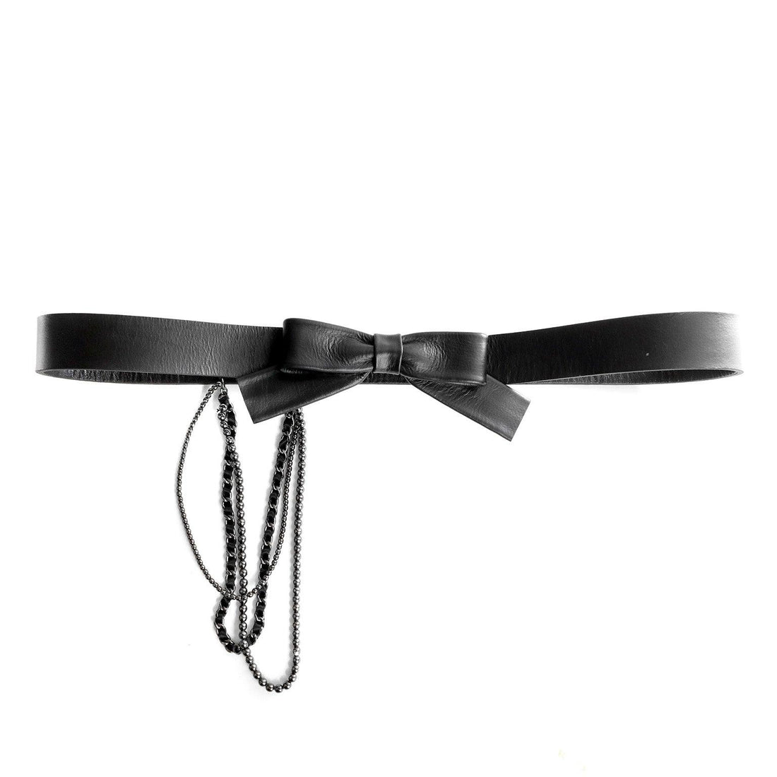 Chanel Black Leather Bow Belt with Chains size 95