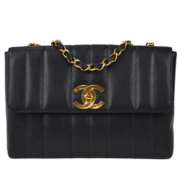 Chanel 1994-1996 Vertical Stitch Straight Flap Jumbo Black Caviar