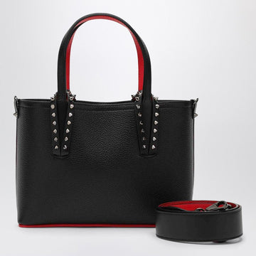 Christian Louboutin Cabata Black Leather Mini Tote Bag With Spikes Women