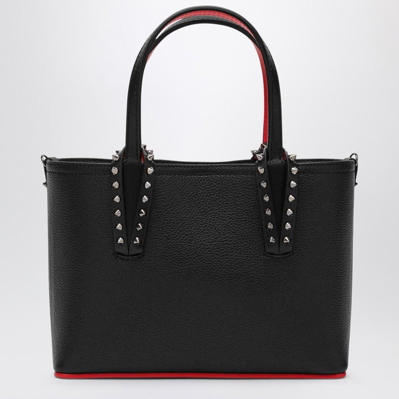 Christian Louboutin Cabata Black Leather Mini Tote Bag With Spikes Women