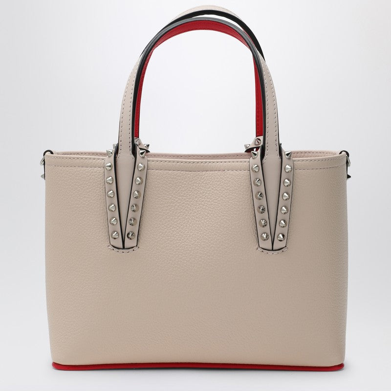 Christian Louboutin Cabata Ivory Leather Mini Tote Bag With Spikes Women