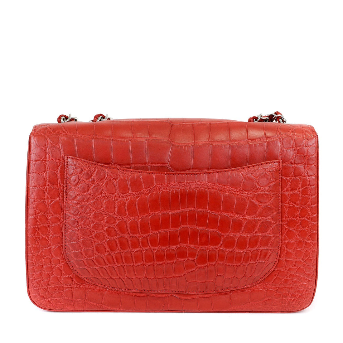Chanel Red Crocodile Jumbo Classic with Silver Hardware