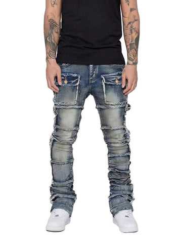 Makersluxe Stretch Patch Layered Bootcut Stacked Jeans