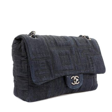 Chanel Denim Perfume Bottle Embroidered Jumbo Classic with Ruthenium Special Edition