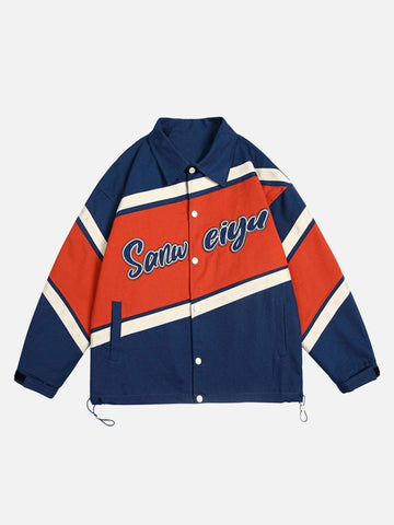Sneakerland American Style Loose Color Blocking Letter Print Jacket