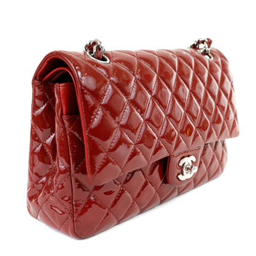 Chanel Dark Red Patent Leather Medium Classic with Silver Hardware