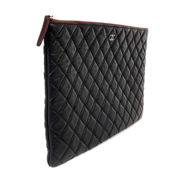 Chanel Large Black Caviar Classic O-Case with Silver Hardware
