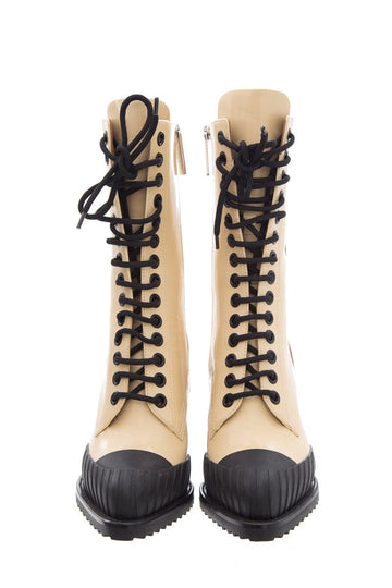 Chloe Rylee Cream Leather Lace Up Boots SZ 38