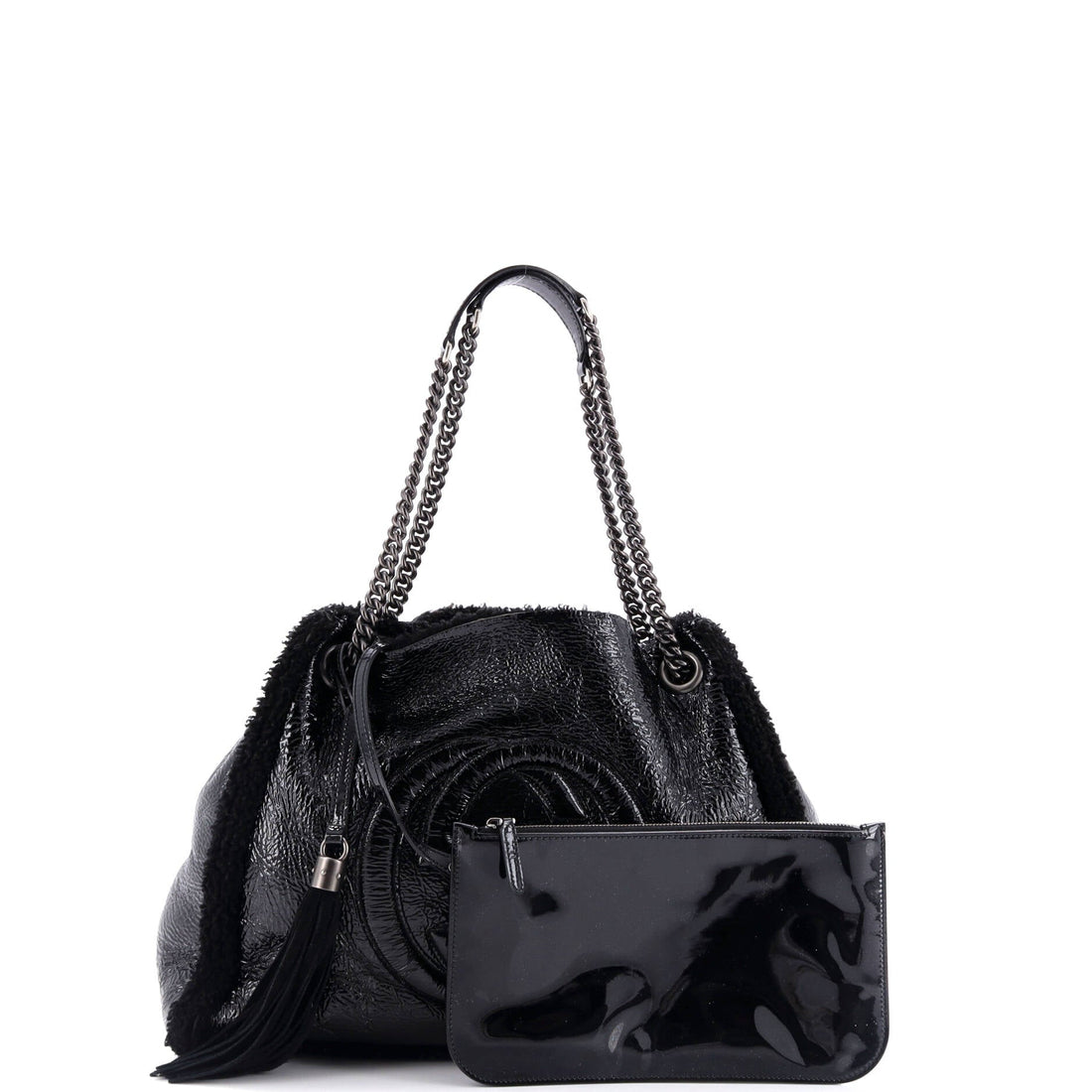 Soho Chain Strap Shoulder Bag Patent and Shearling Medium