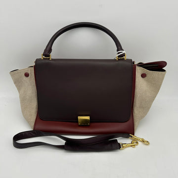 Celine Medium Tricolor Black Burgundy Beige Trapeze Bag