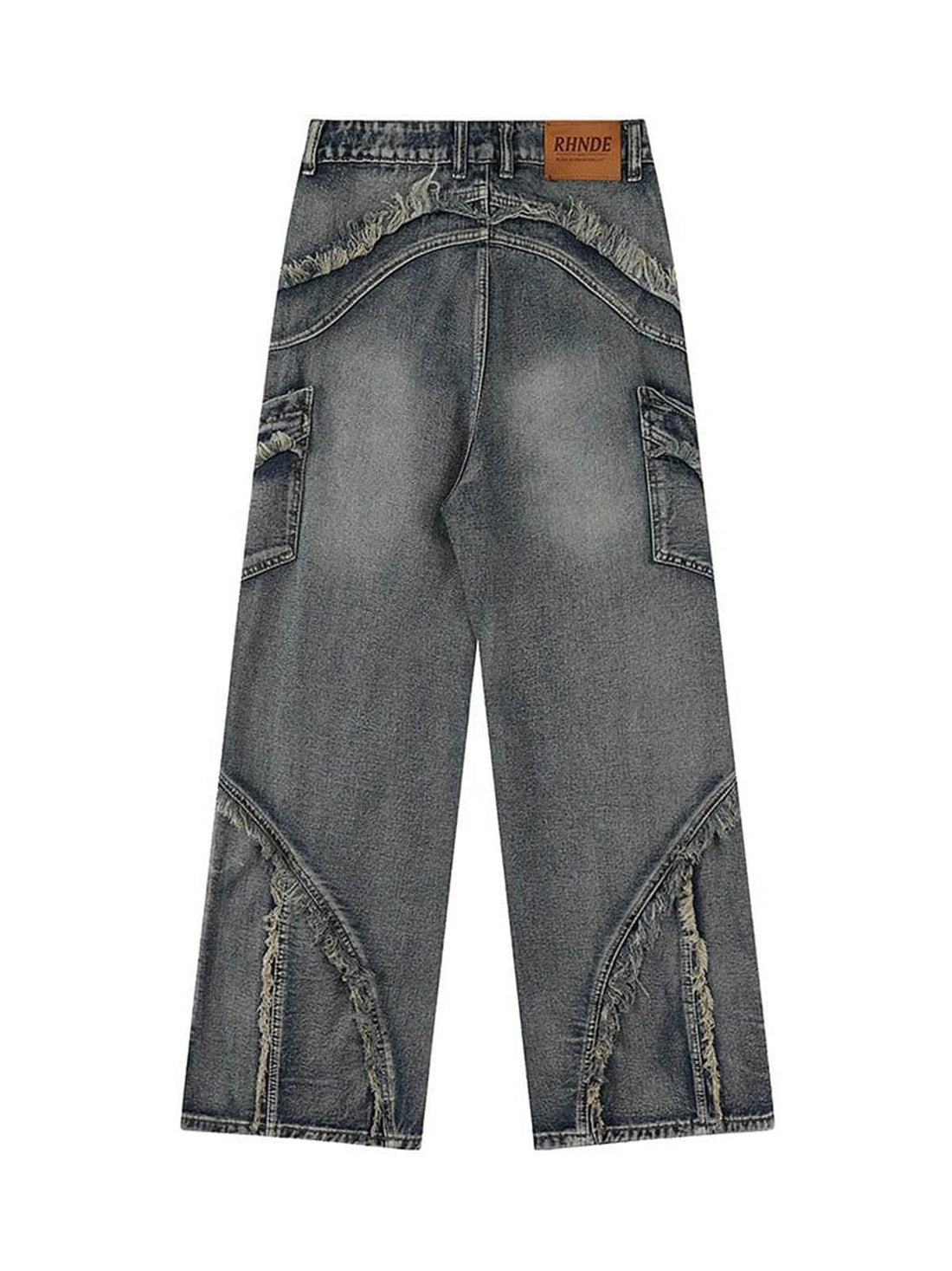 Makersluxe Washed Side Pocket Raw Edge Baggy Jeans