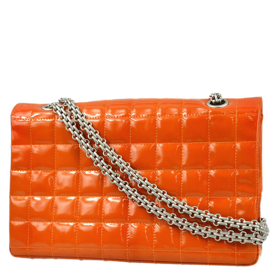 Chanel 2000-2001 Orange Patent leather Mademoiselle Lock Straight Flap Shoulder Bag