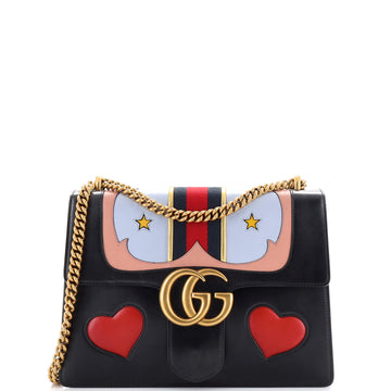 Web Heart GG Marmont Chain Shoulder Bag Leather Medium