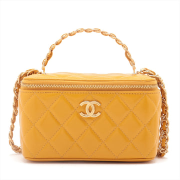 Chanel Lambskin  Chain Shoulder Bag Vanity Yellow G