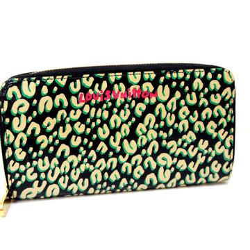 LOUIS VUITTON Long Wallet Purse M91475 Patent leather black Vernis Leopard Zippy wallet Women Used