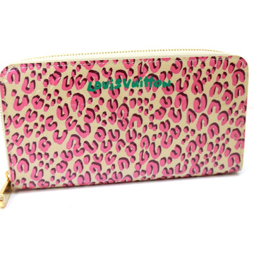 LOUIS VUITTON Long Wallet Purse M91476 Patent leather pink Vernis Leopard Zippy wallet Women Used