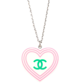 Chanel Heart Chain Necklace Pendant Silver 04C