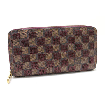 LOUIS VUITTON Long Wallet Purse N63174 Damier Canvas / Sequin Rouge Damier Payette Zippy wallet Women Used
