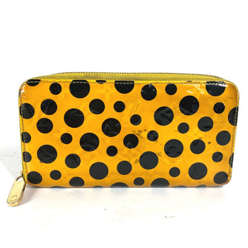 LOUIS VUITTON Long Wallet Purse M91571 Patent leather yellow Yayoi Kusama Vernis Dot Infinity Zippy wallet Women Used