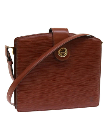 Brown Epi Leather Shoulder Bag with Adjustable Strap